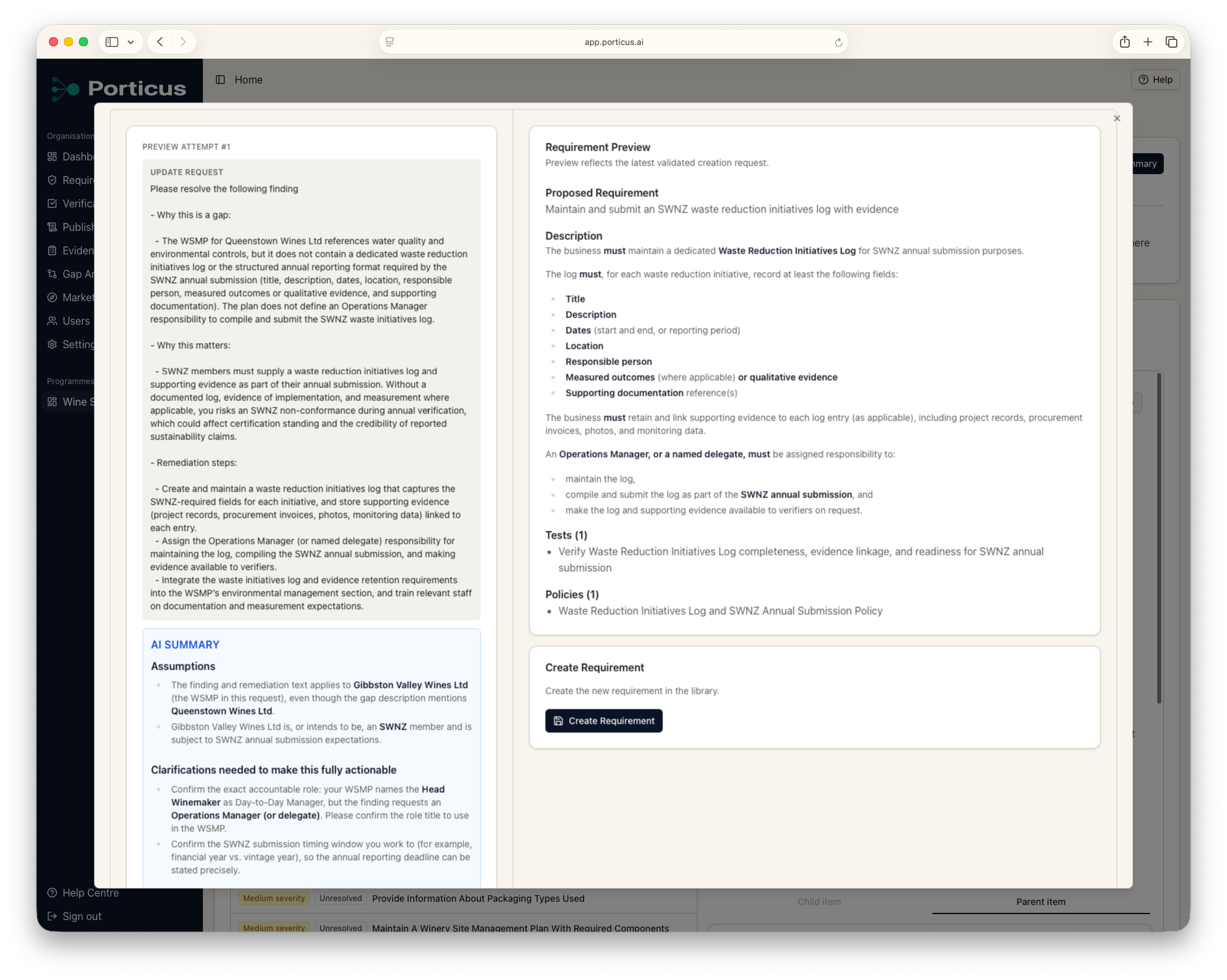 Using Porticus to create updates and remediation actions from a program alignment result