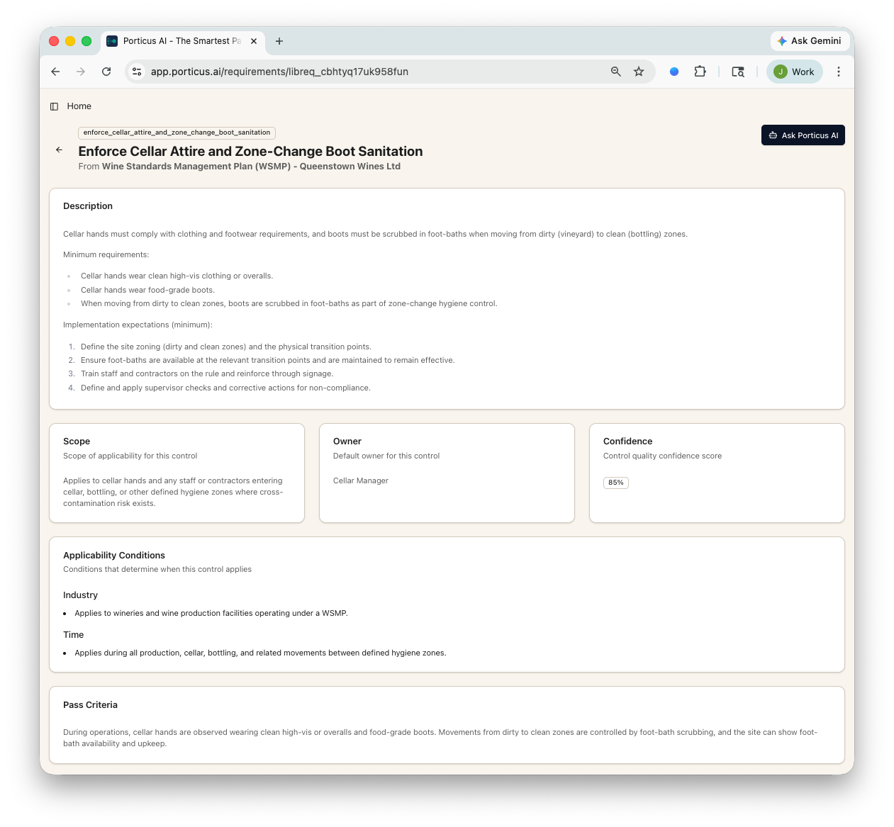 Structured requirements and connected source material inside the Porticus platform
